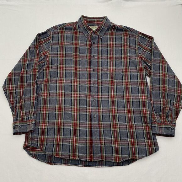 LL Bean Flannel Shirt Mens XL Gray Red Plaid Button Down Long Sleeve Cotton - Picture 1 of 8